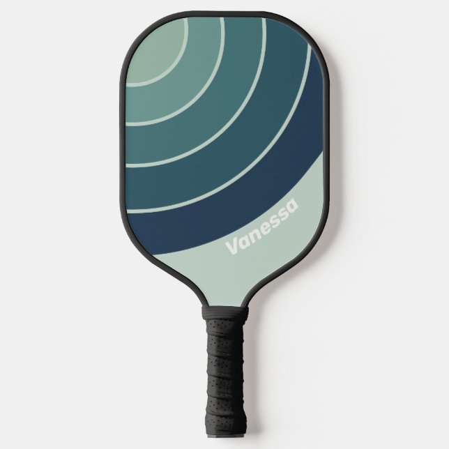 Palas De Pickleball Círculo Nostálgico Verde Oceánico con Franja y Nom (Anverso)