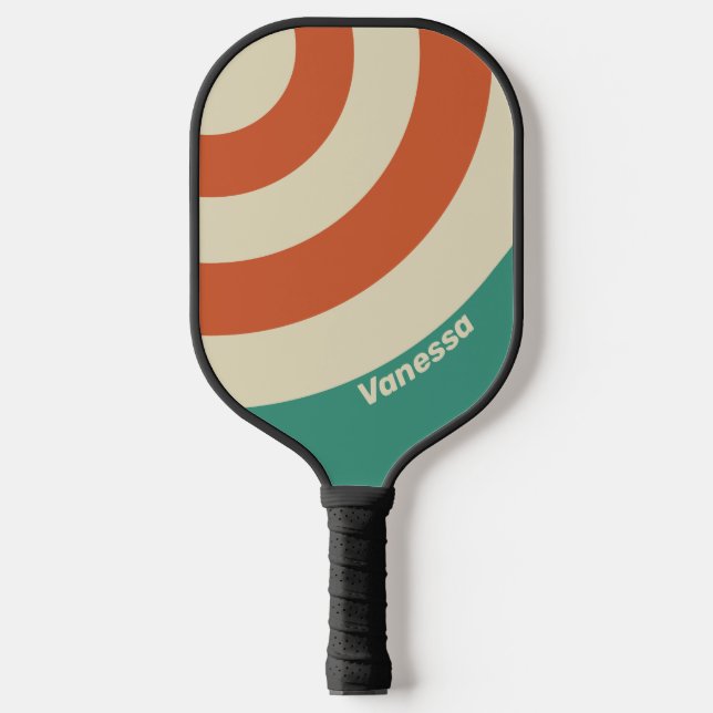 Palas De Pickleball Círculo Retro Atemporal con Franja y Nombre (Anverso)