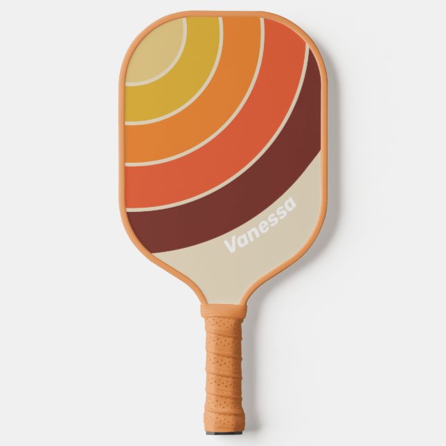 Palas De Pickleball Círculo Retro con Franja y Nombre (Anverso)