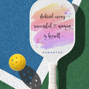 Palas De Pickleball Cita de Mujer Exitosa Monograma Acuarela Rosa