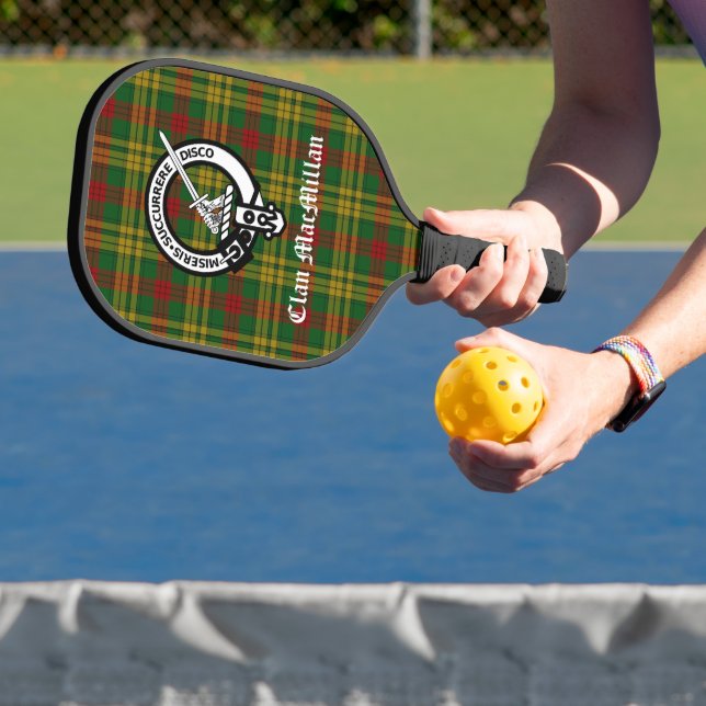 Palas De Pickleball Clan MacMillan Escudo Badge & Tartán (in situ)