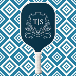 Palas De Pickleball Clásico Cresta de Inicial Personalizada Azul Marin