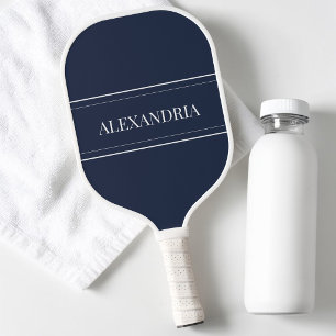 Palas De Pickleball Clásico Minimalista Azul Marino Blanco Raya Simple