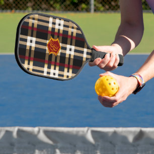 Palas De Pickleball Clásico Monograma Elegante Plano Negro Rojo & Beig