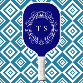 Palas De Pickleball Clásico Monograma Ornate Azul Marino Profundo