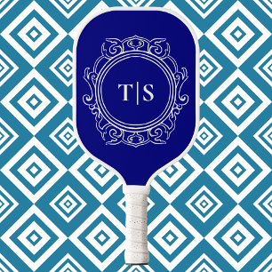 Palas De Pickleball Clásico Monograma Ornate Azul Marino Profundo