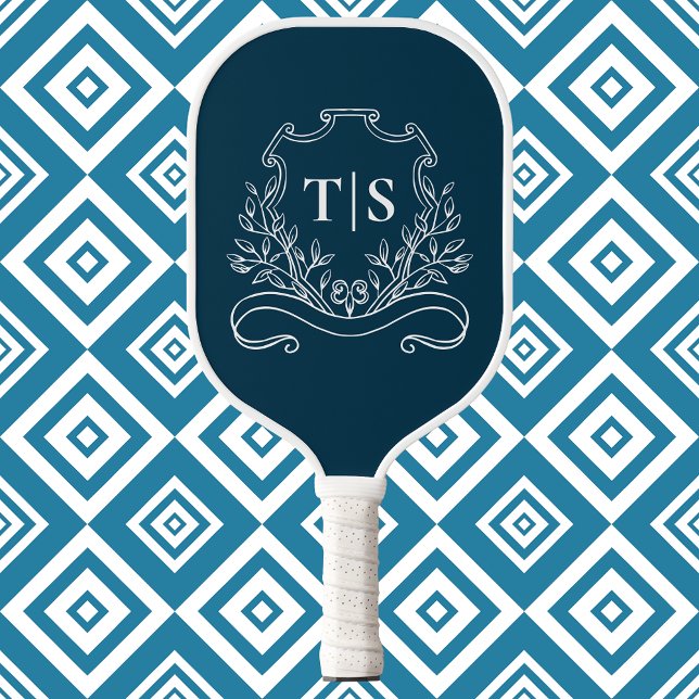 Palas De Pickleball Classic Navy Blue Monogram Custom Initial Crest (Classic Navy Blue Monogram Custom Initial Crest Pickleball Paddle)