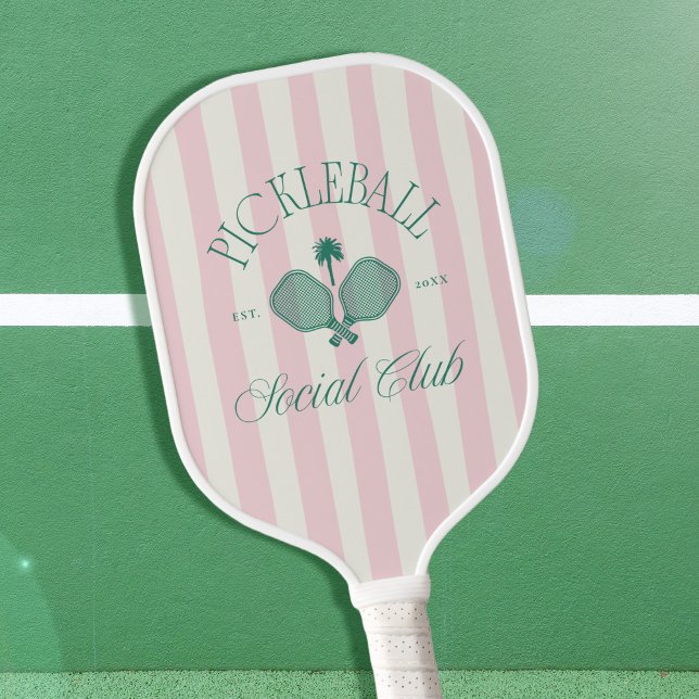 Palas De Pickleball Club Social de Pickleball Remo Estético de Antiguo (old money aesthetic pickleball social club paddle with pink stripes)