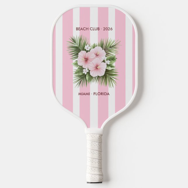 Palas De Pickleball Coastal Chic Beach Club Pink Stripe Tropical (Anverso)