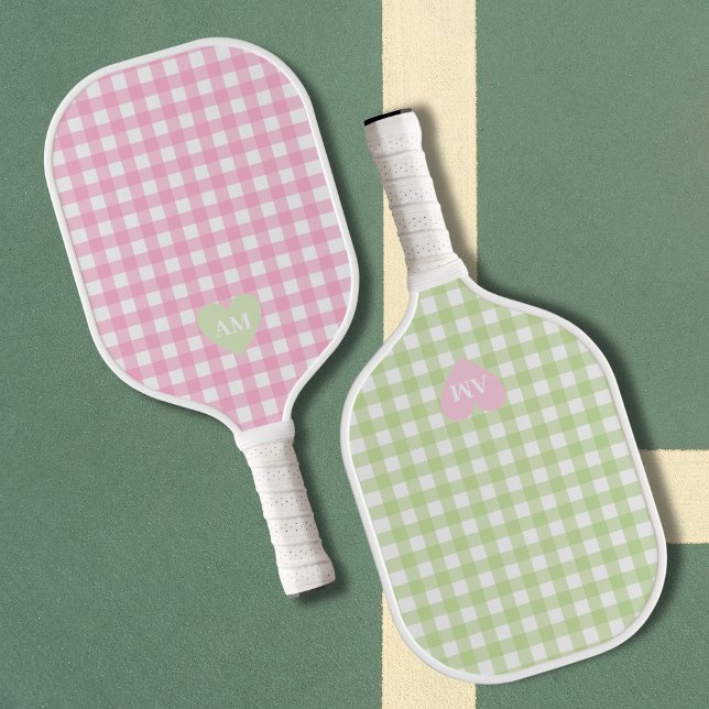 Palas De Pickleball Coincidir con las Iniciales de Monograma de Pareja (Matching Pickleball Paddles Pink & Green Monogram Old Money Aesthetic Preppy )