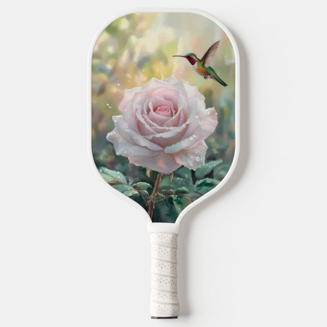 Palas De Pickleball Colibrí acuarela y rosa rosa (Anverso)