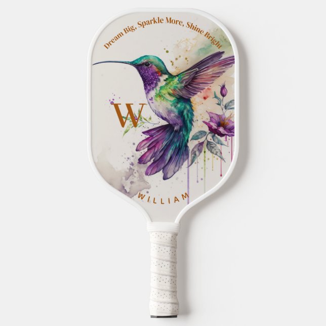 Palas De Pickleball Colibrí Elegante De Acuarela Con Nombre Personaliz (Anverso)