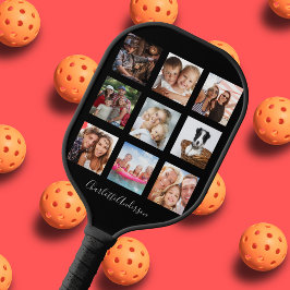 Palas De Pickleball Collage de fotos familiares en negro con nombre en