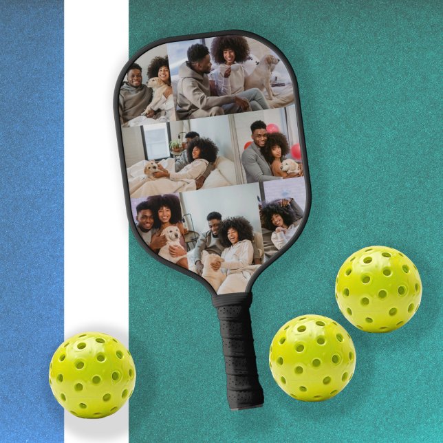 Palas De Pickleball Collage de fotos y texto personalizado personaliza (Custom Personalized Photo Collage and Text Pickleball Paddle from Ricaso. Add 7 photos and own text)