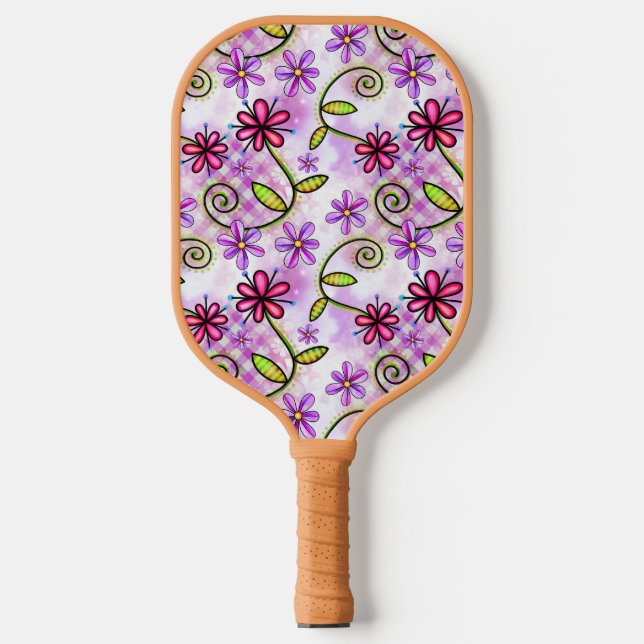 Palas De Pickleball Collage holográfico de arcoiris floral (Anverso)