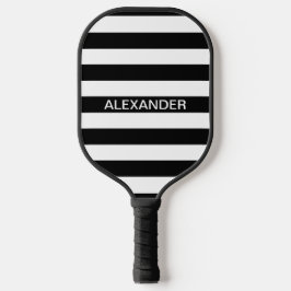 Palas De Pickleball Colores DIY Black White Stripes Nombre Monograma S