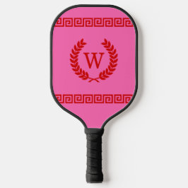 Palas De Pickleball Colores DIY Griega Laurel Monograma Rojo Caliente 