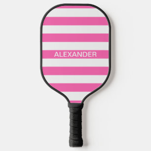 Palas De Pickleball Colores DIY Rosa Caliente Franjas Blancas Nombre M
