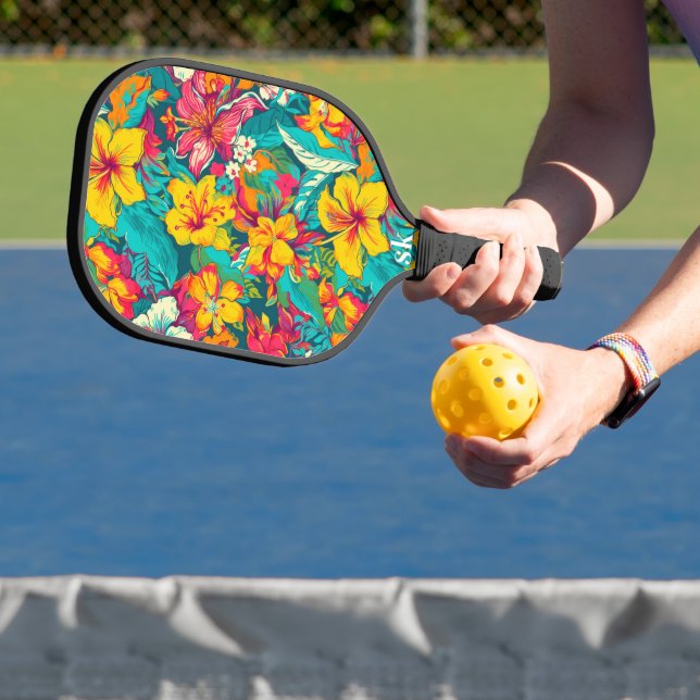Palas De Pickleball Colorful Tropical Flowers Pattern (in situ)