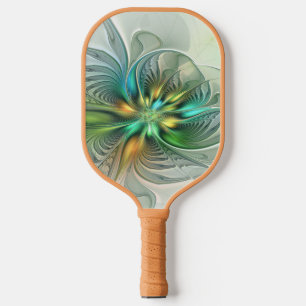 Palas De Pickleball Colorida Fantasía Moderna Abstracto Flor Fractal