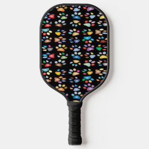 Palas De Pickleball Coloridas huellas de pata en negro