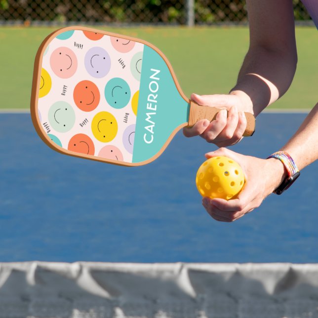 Palas De Pickleball Colorido Patrón sonriente de cara feliz (in situ)