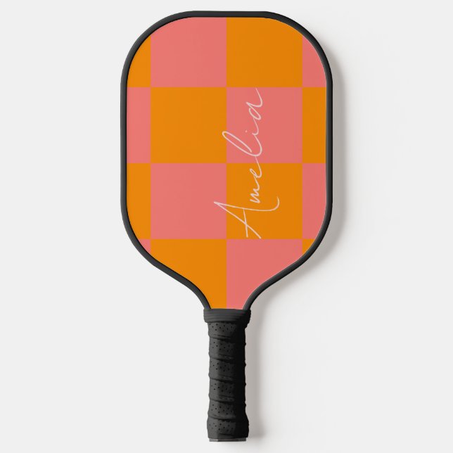 Palas De Pickleball Comprobación rosa Naranja personalizada (Anverso)