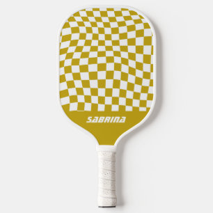 Palas De Pickleball Comprobador de ondas personalizado   Dorado y blan