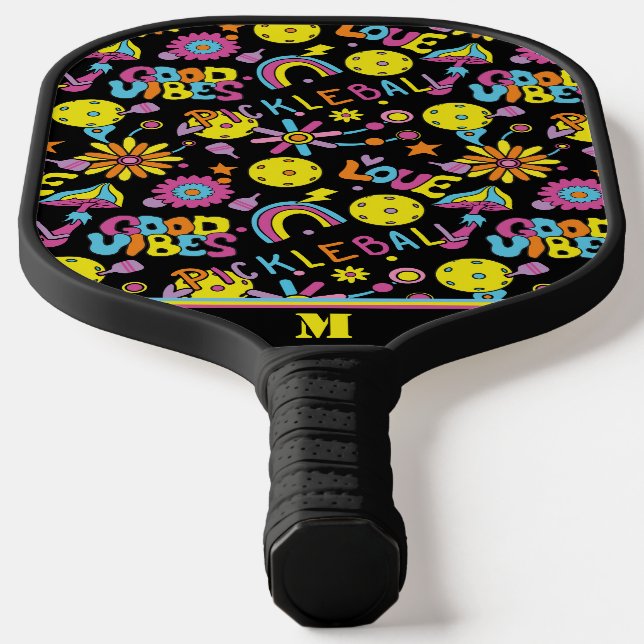 Palas De Pickleball Con inicial, Groovy, retro 90, negro (Distribución)