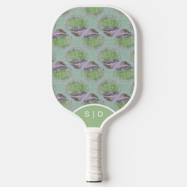 Palas De Pickleball Conchas marinas personalizadas verde retro (Anverso)
