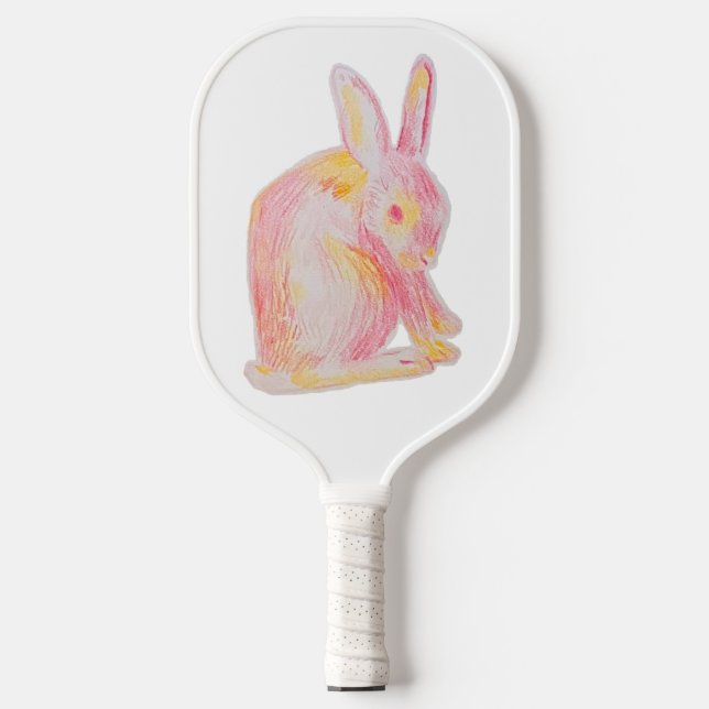 Palas De Pickleball Conejito blanco dibujado a mano rosada (Anverso)