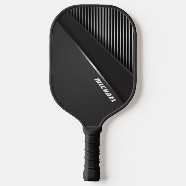 Palas De Pickleball Cool Black Abstract Monogram Name (Reverso )