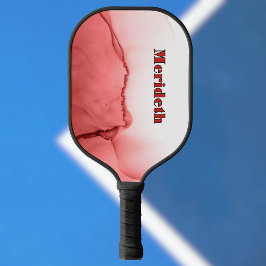 Palas De Pickleball Cool Red and White Faux Alcohol Ink Pour Monogram