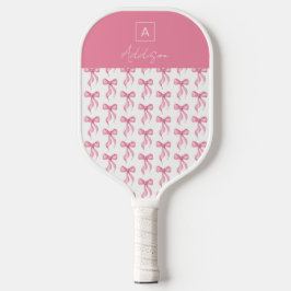 Palas De Pickleball Coqueta Elegante Monograma de lazo rosa