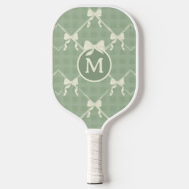 Palas De Pickleball Coquette Bows Gingham Monogram Cream Sage Green 