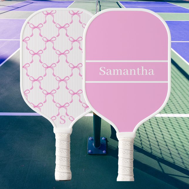 Palas De Pickleball Coquette Pink Bows Custom Monogram Name Preppy (Subido por el creador)