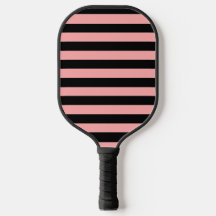 Coral Pink and Black Striped Pickleball Paddle