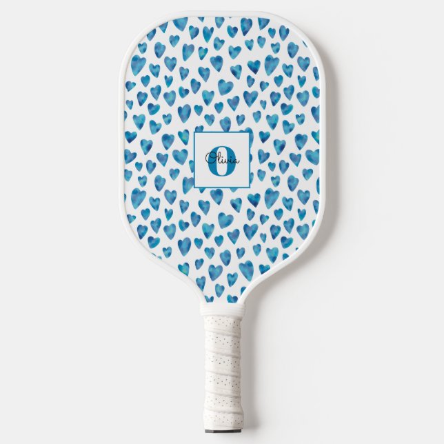 Palas De Pickleball Corazón azul personalizado monograma (Anverso)