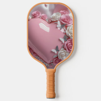 Palas De Pickleball Corazón Rosa Romántico Rosa y Mariposa Elegante