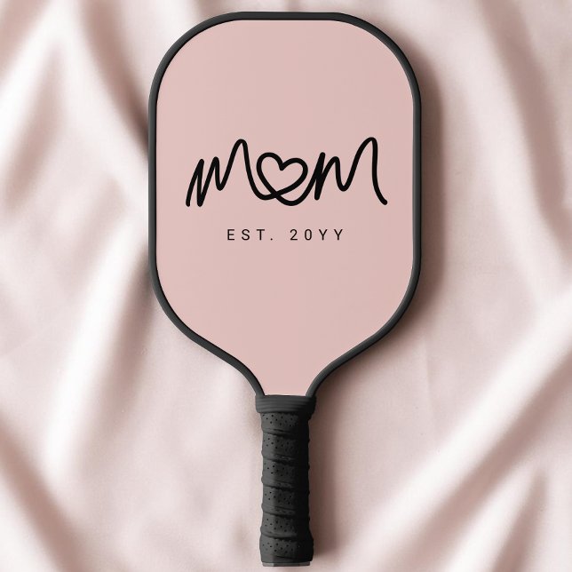 Palas De Pickleball Corazón Rosa Simple de Sagrado Guión Mamá Establec (Simple Blush Pink Heart Script Mom Established Est Pickleball Paddle)
