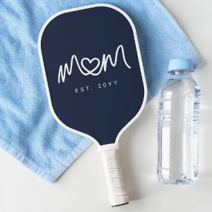 Palas De Pickleball Corazón Simple Escritura Azul Marina Mamá Establec