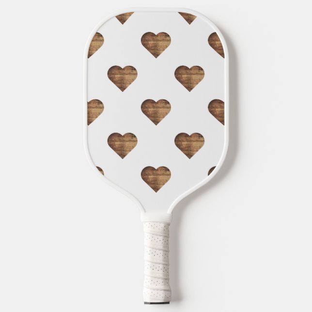 Palas De Pickleball Corazones de madera marrón rústica simétricos gran (Anverso)