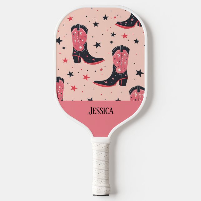 Palas De Pickleball Cowboy lindo bota patrones sin mar (Anverso)