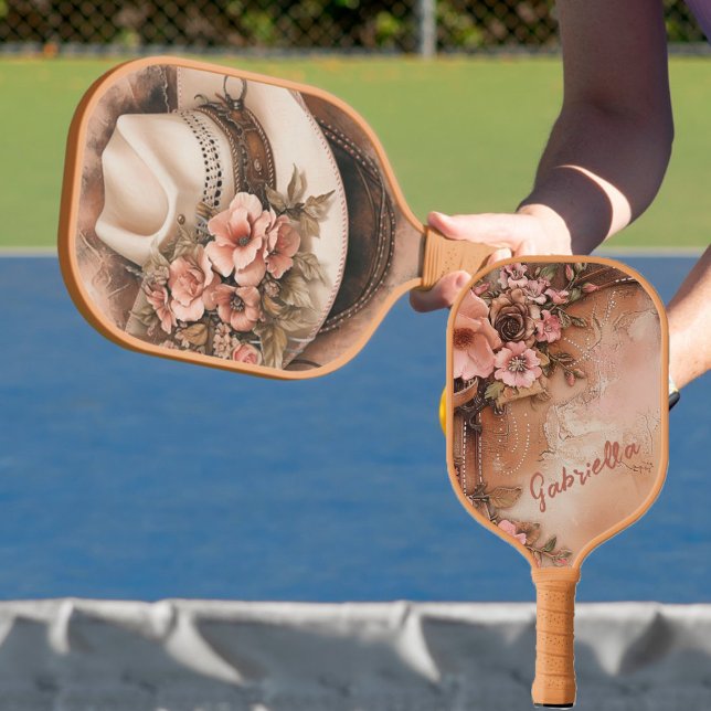 Palas De Pickleball Cowgirl Hat Peach Flowers Personalized (Subido por el creador)