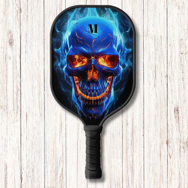 Palas De Pickleball Cráneo con flamencos Monograma moderno azul negro (Subido por el creador)