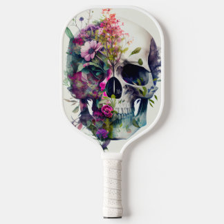 Palas De Pickleball cráneo con flores, fondo blanco