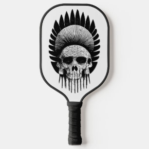 Palas De Pickleball Cráneo Indio Blanco y Negro