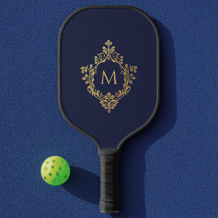 Palas De Pickleball Crest Vintage de Oro Falso Azul Marino Elegante Mo