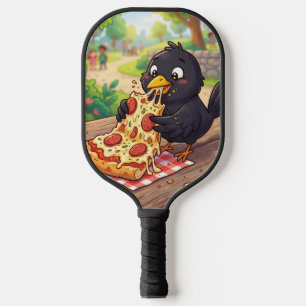 Palas De Pickleball Cría de mirlo negro dibujado comiendo pizza