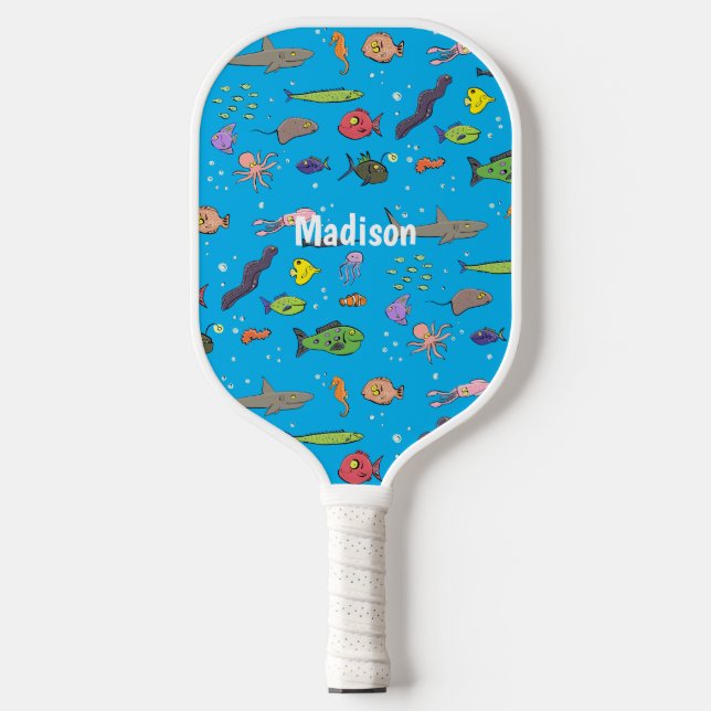 Palas De Pickleball Criaturas marinas divertidas patrón de ilustracion (Anverso)